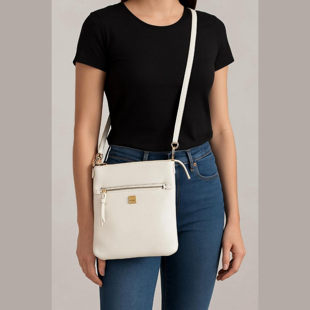 Kooba Leather Crossbody Bag White Gold Adjustable Pocket